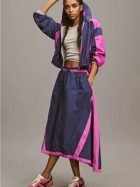 Daily Practice by Anthropologie Sporty Colorblock Maxi Skirt in Navy and Pink